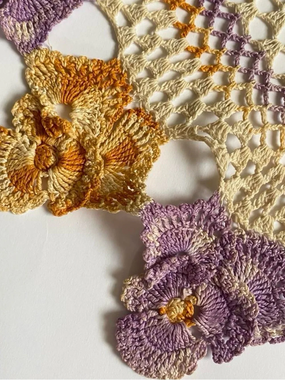 Vintage crochet floral pansy doily